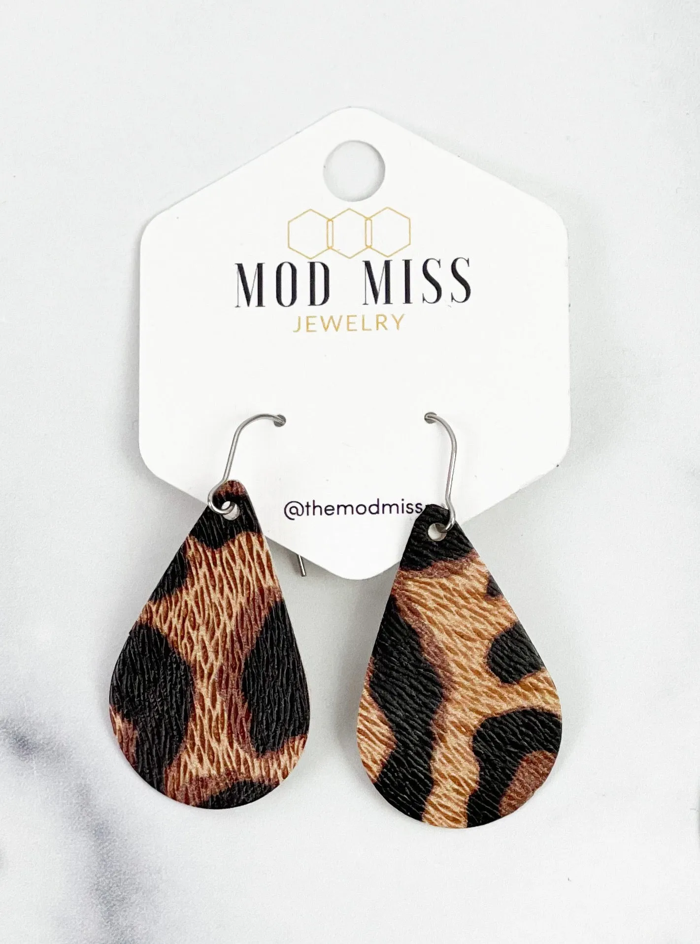 Leather Teardrop Earring Leopard Urban