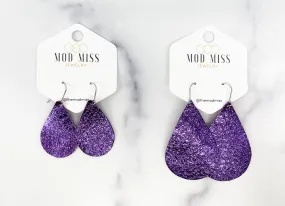 Leather Teardrop Earring Metallic Purple