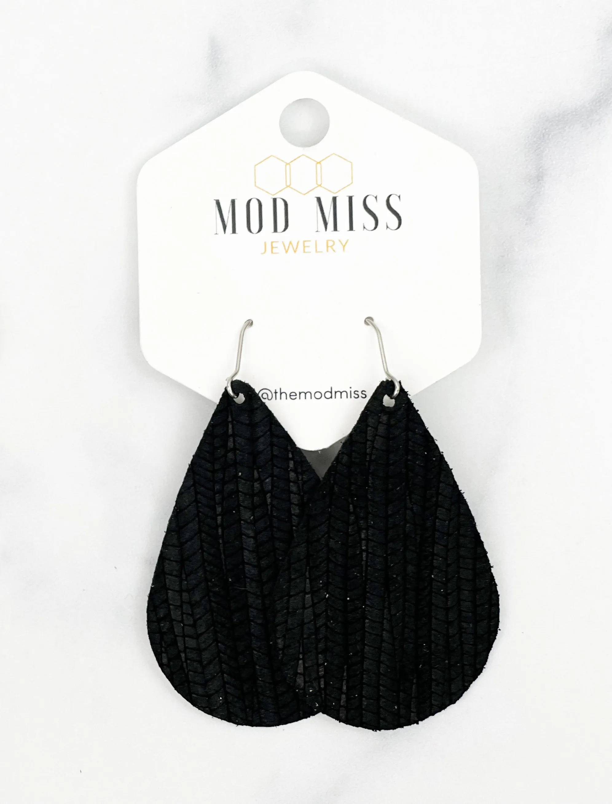 Leather Teardrop Earring Palm Black