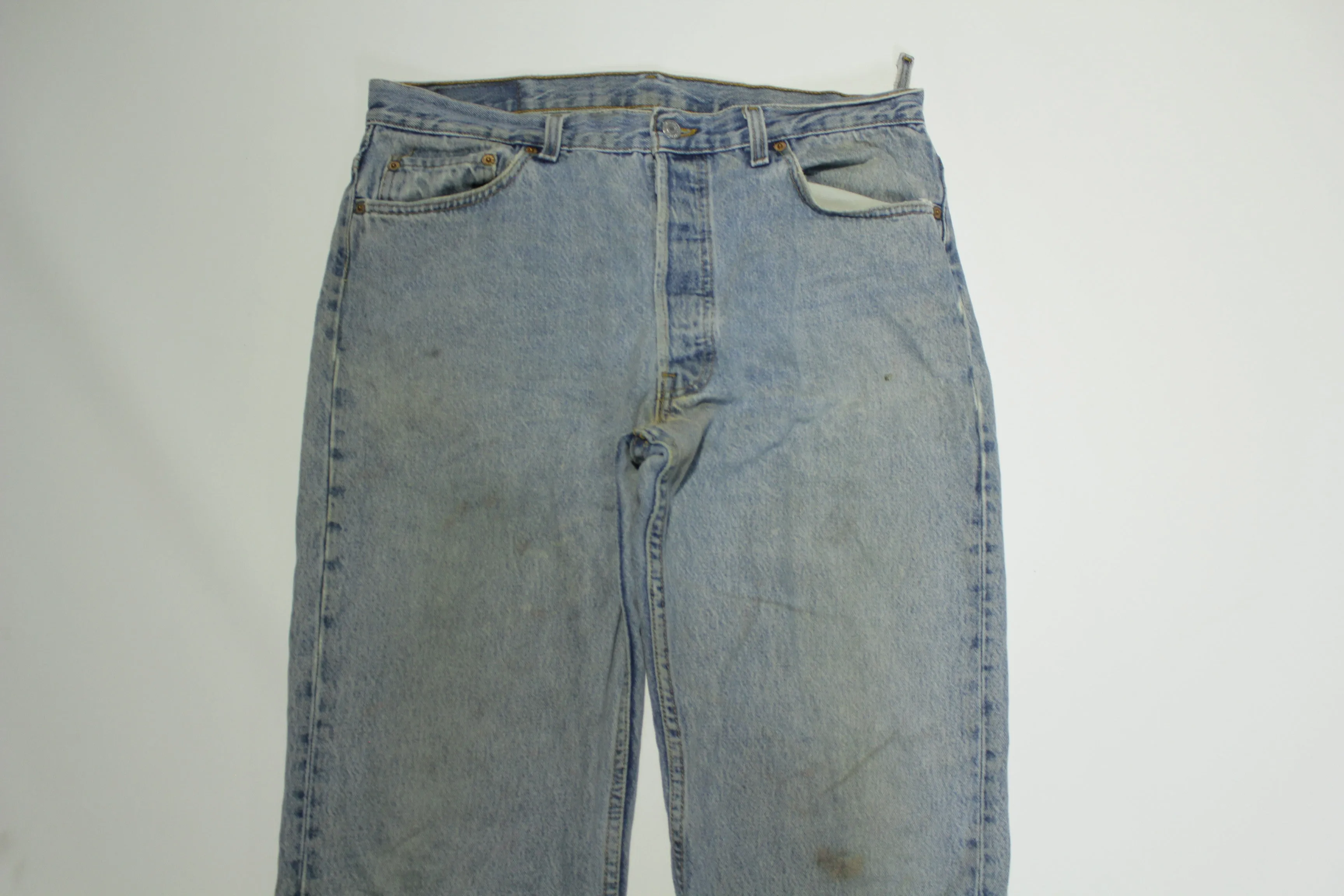 Levis 501 Distressed Button Fly Vintage 90's Denim Grunge Punk Red Tab Blue Jeans