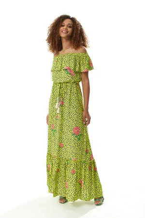 Liquorish Animal And Floral Print Off Shoulder Maxi Dress