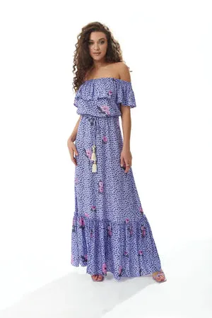 Liquorish Animal And Floral Print Off Shoulder Maxi Dress