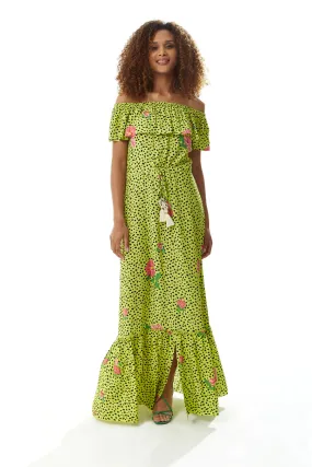 Liquorish Animal And Floral Print Off Shoulder Maxi Dress