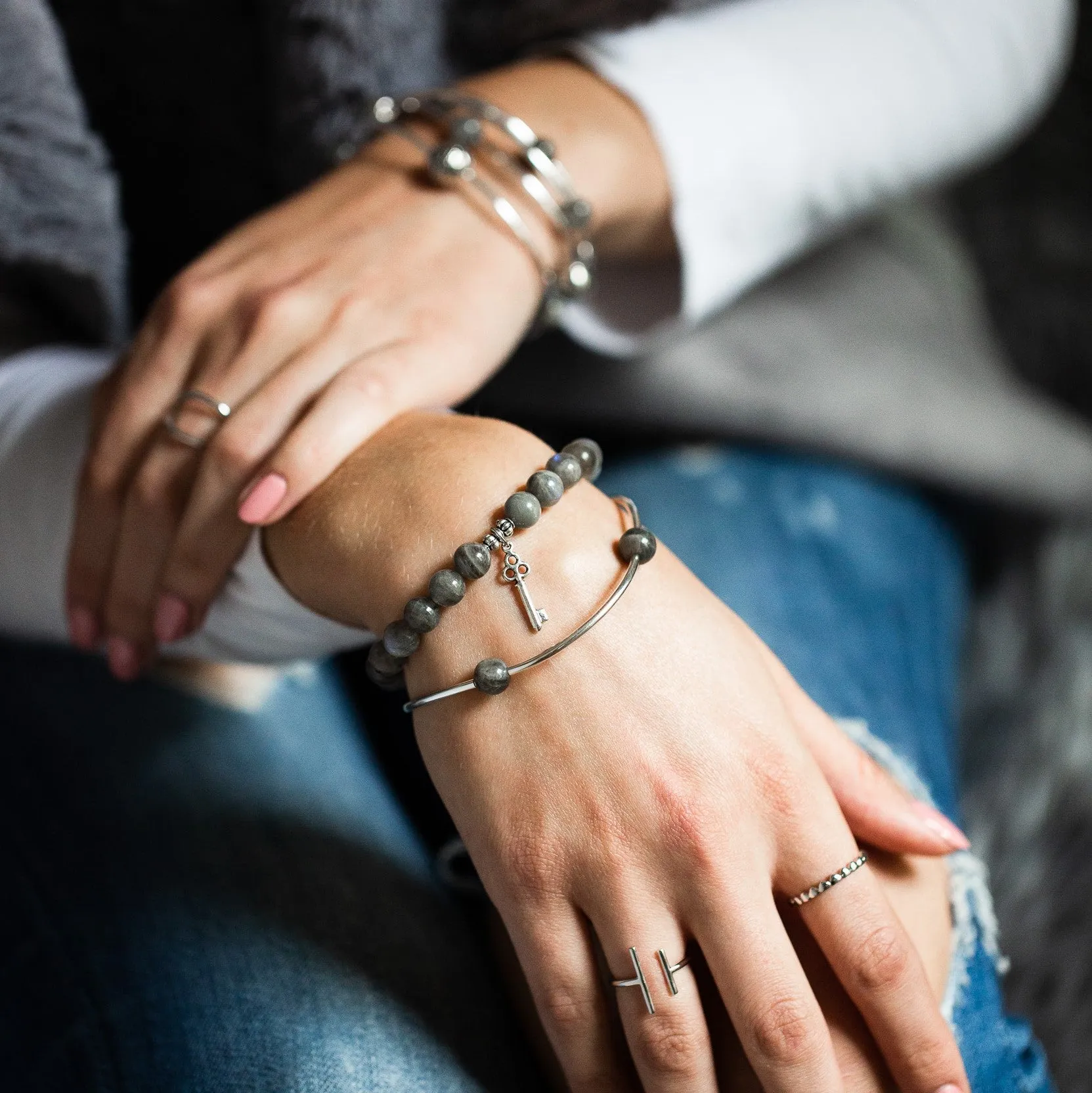 Lotus | Stone Beaded Charm Bracelet | Botswana