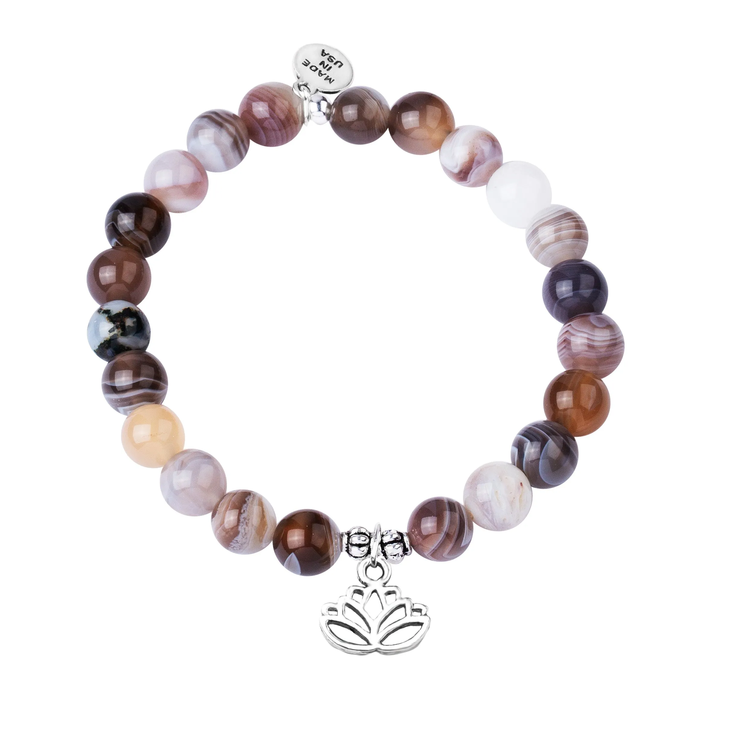 Lotus | Stone Beaded Charm Bracelet | Botswana