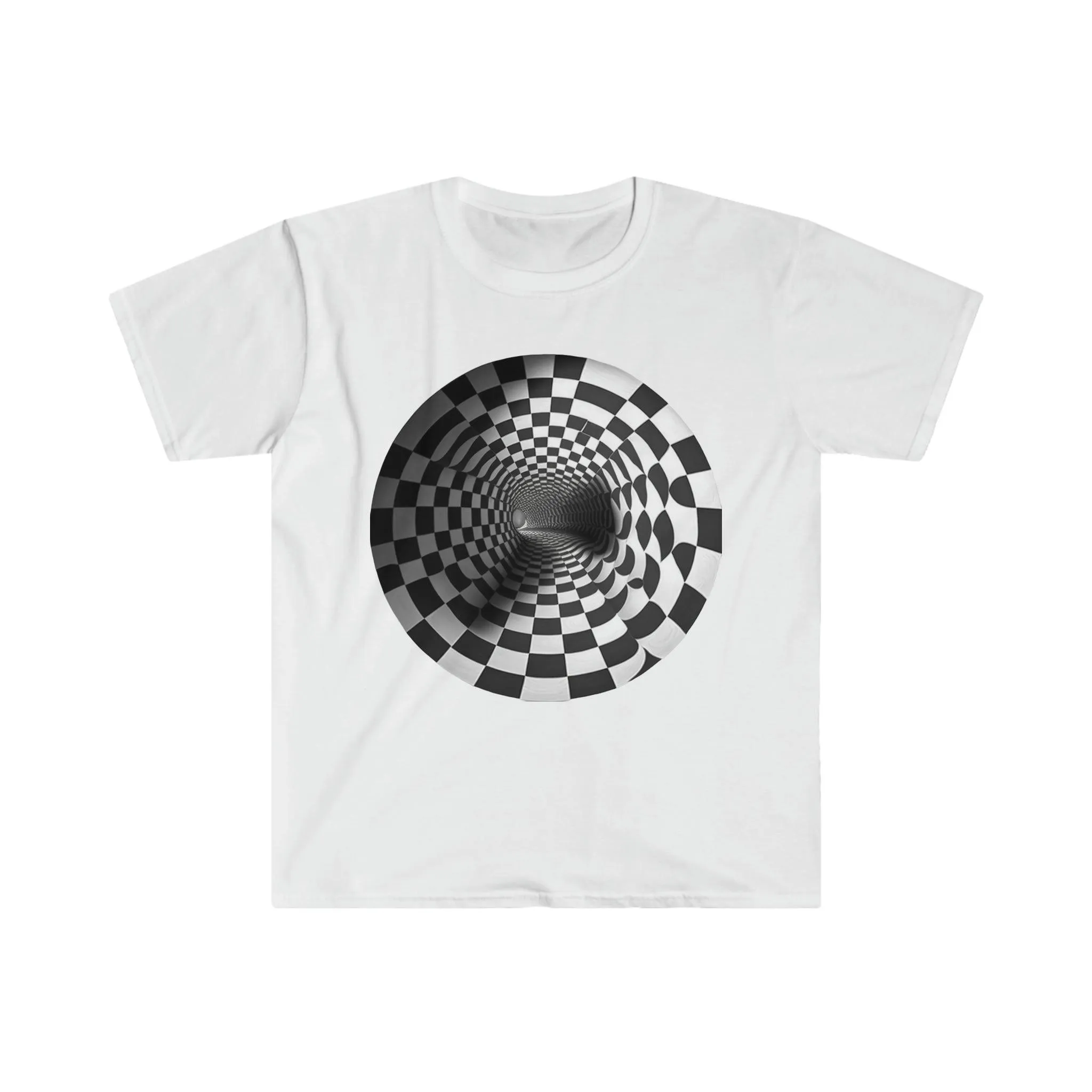 Mesmerizing Illusion: Psychedelic Tunnel Unisex Soft Style Digital AI Art T-Shirt for Festival and Street Wear