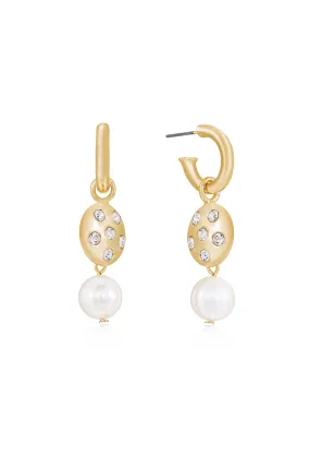 Mini Pearl and Crystal Disc Dangle Earrings