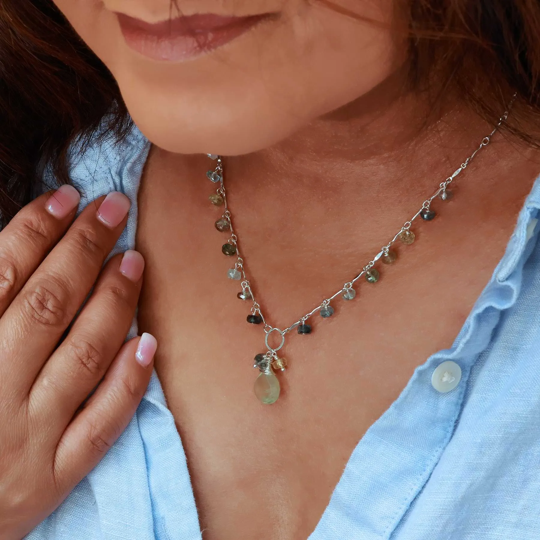 Morning Mist - Delicate Aquamarine Sterling Silver Necklace