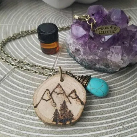 Muir Inspired Essential Oil Diffuser Necklace Made with Untreated Wood -- The Statement Line