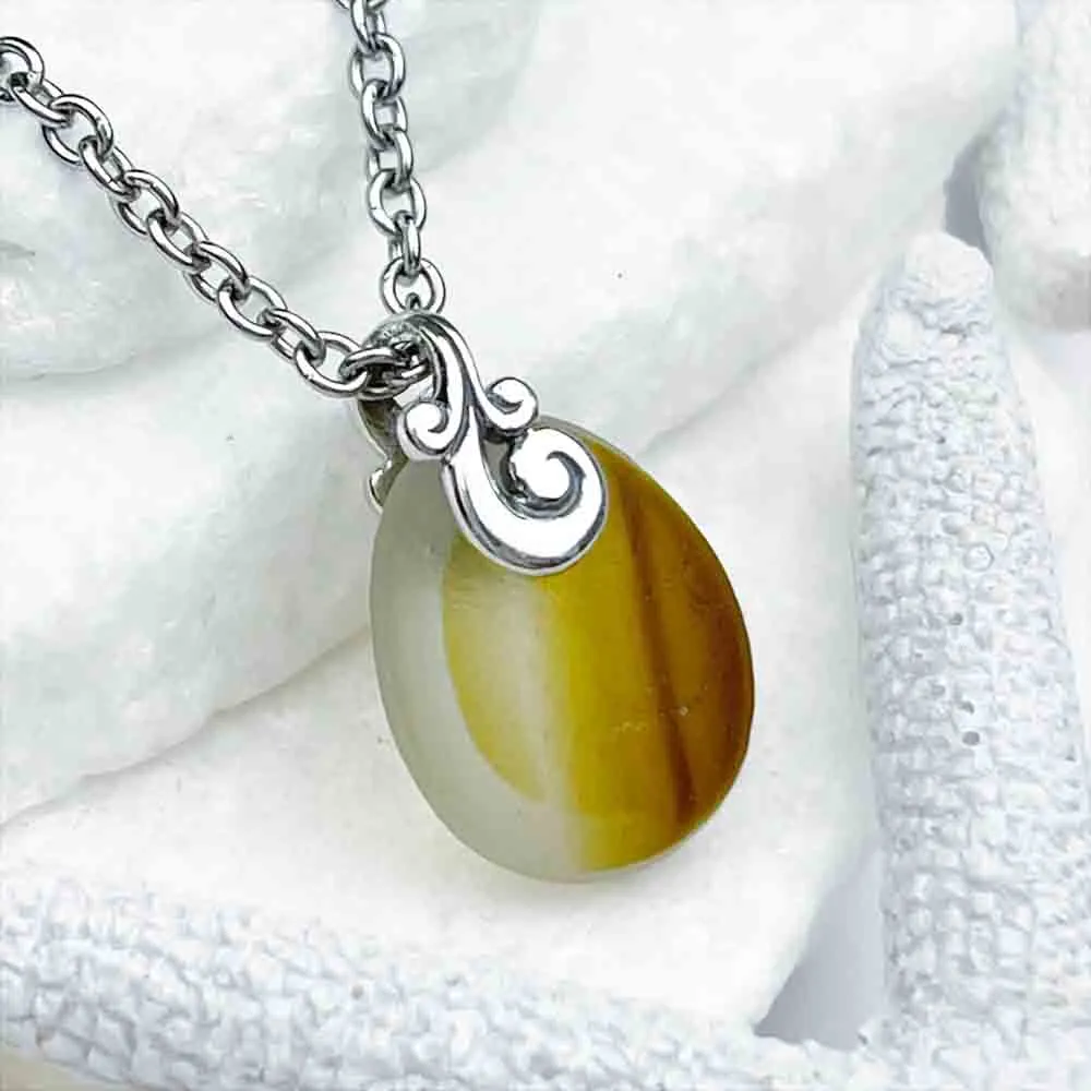 Natural Yellow and Brown English Multi Sea Glass Pendant  | #5142