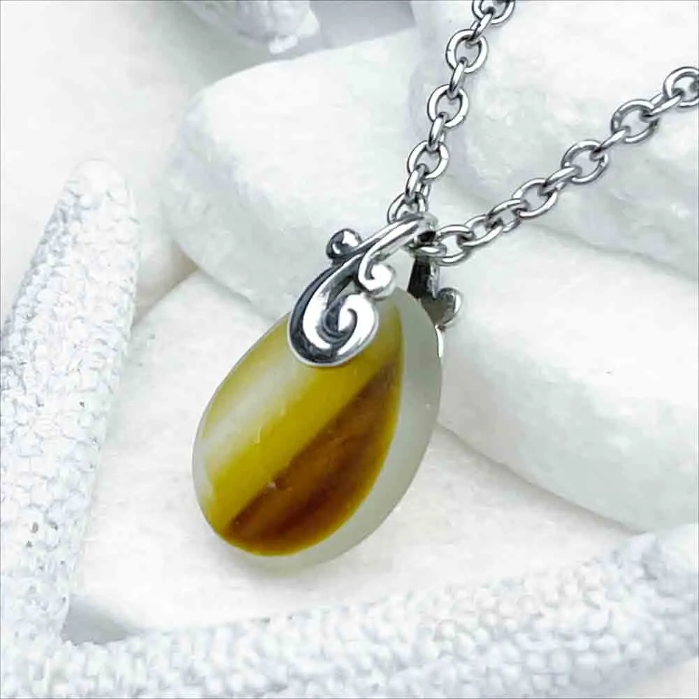 Natural Yellow and Brown English Multi Sea Glass Pendant  | #5142