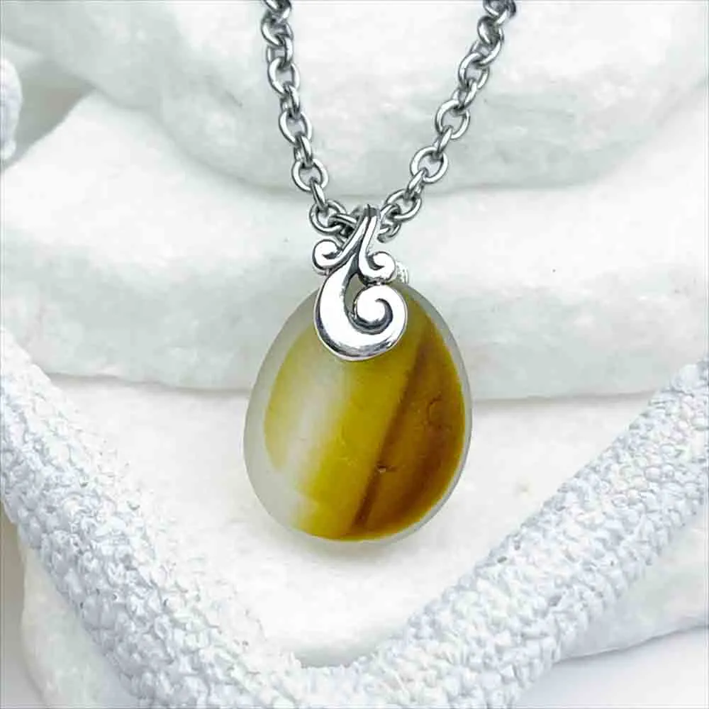 Natural Yellow and Brown English Multi Sea Glass Pendant  | #5142