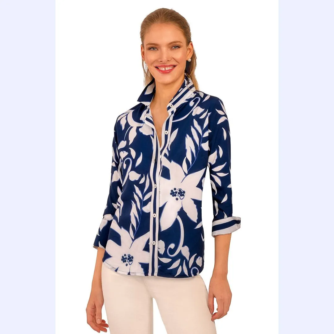 Navy & White Floral Print Shirt