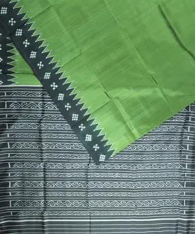 Olive green black silk handloom khandua saree