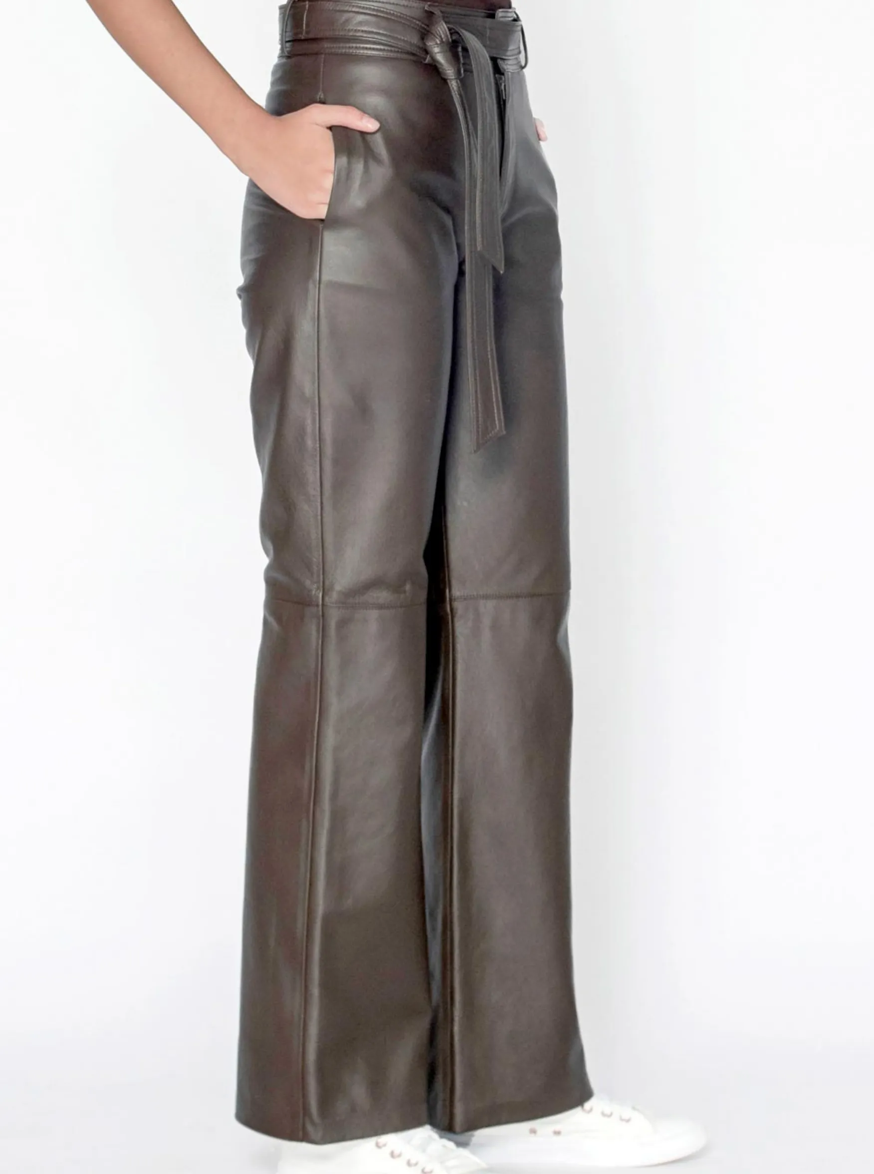 PALOMA LEATHER PANT - CHOCOLATE BROWN