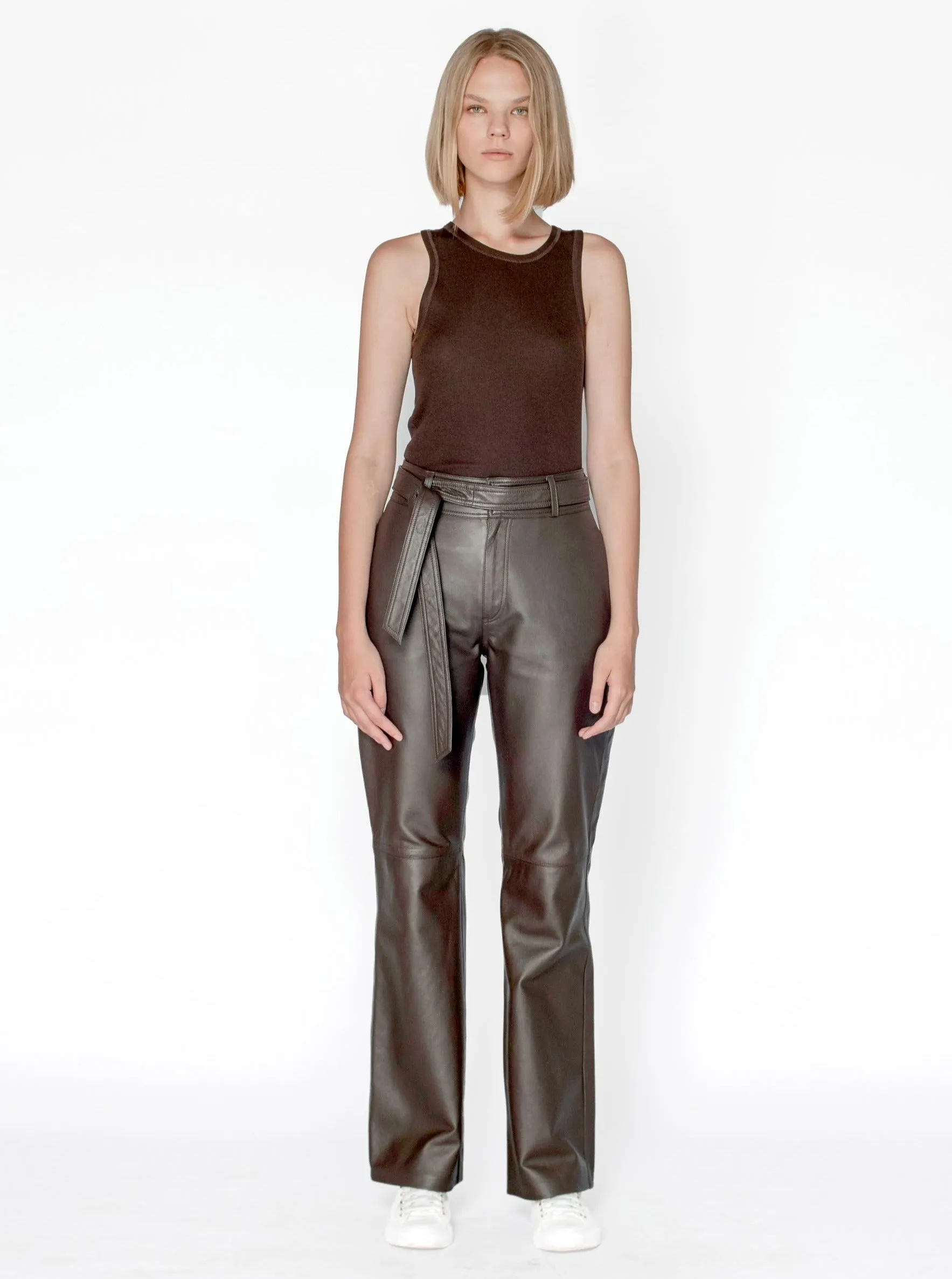 PALOMA LEATHER PANT - CHOCOLATE BROWN