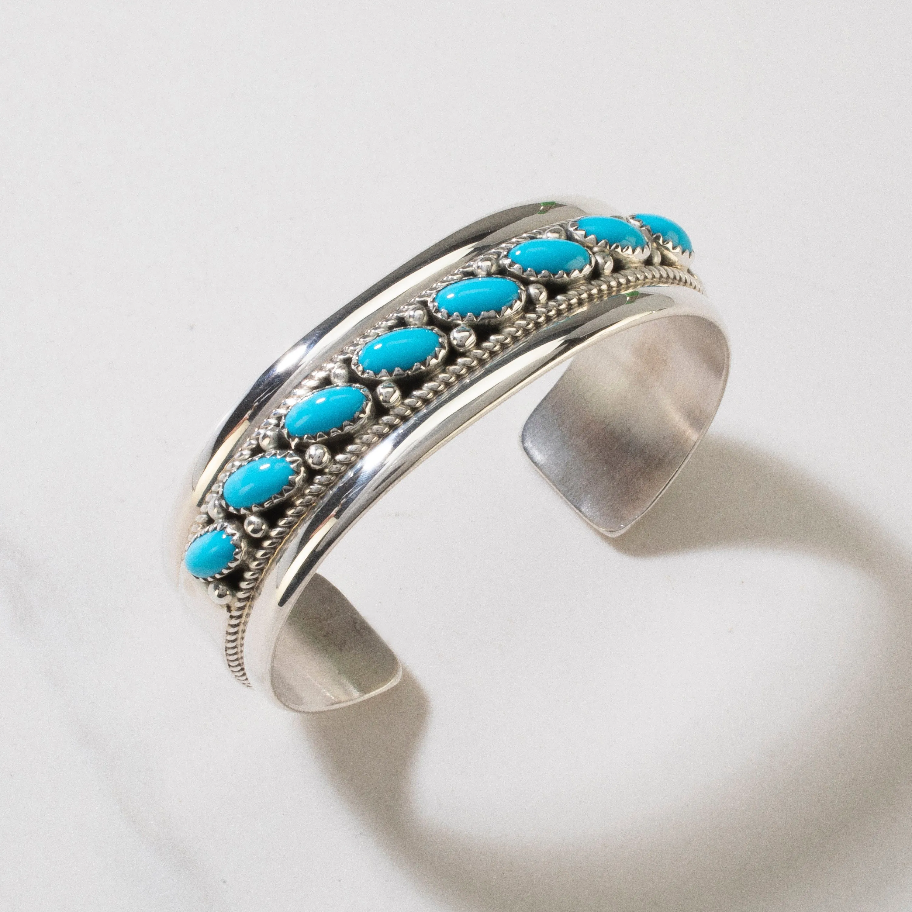 Paul Livingston Navajo Diagonal Sleeping Beauty Turquoise USA Native American Made 925 Sterling Silver Cuff