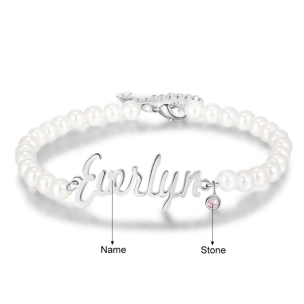 Pearl Beaded Custom Name Chain Bracelets