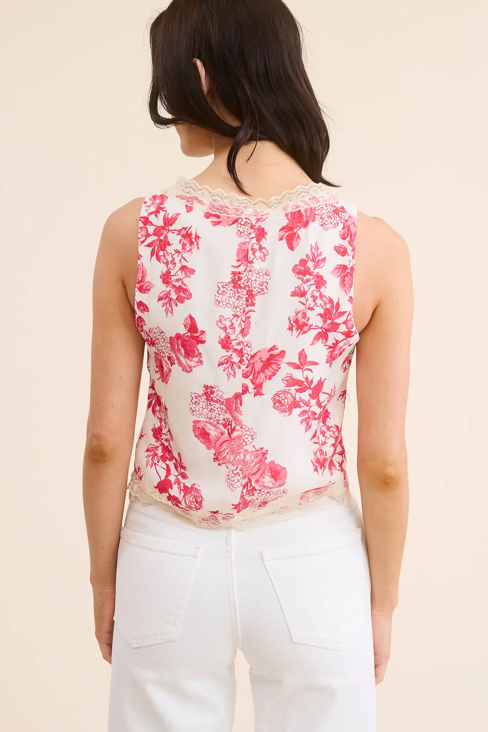 Pink Floral Tie-Front Tank Top