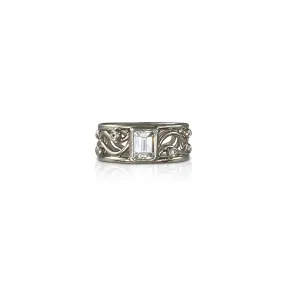 Platinum Emerald Cut Diamond Frozen Lace Ring