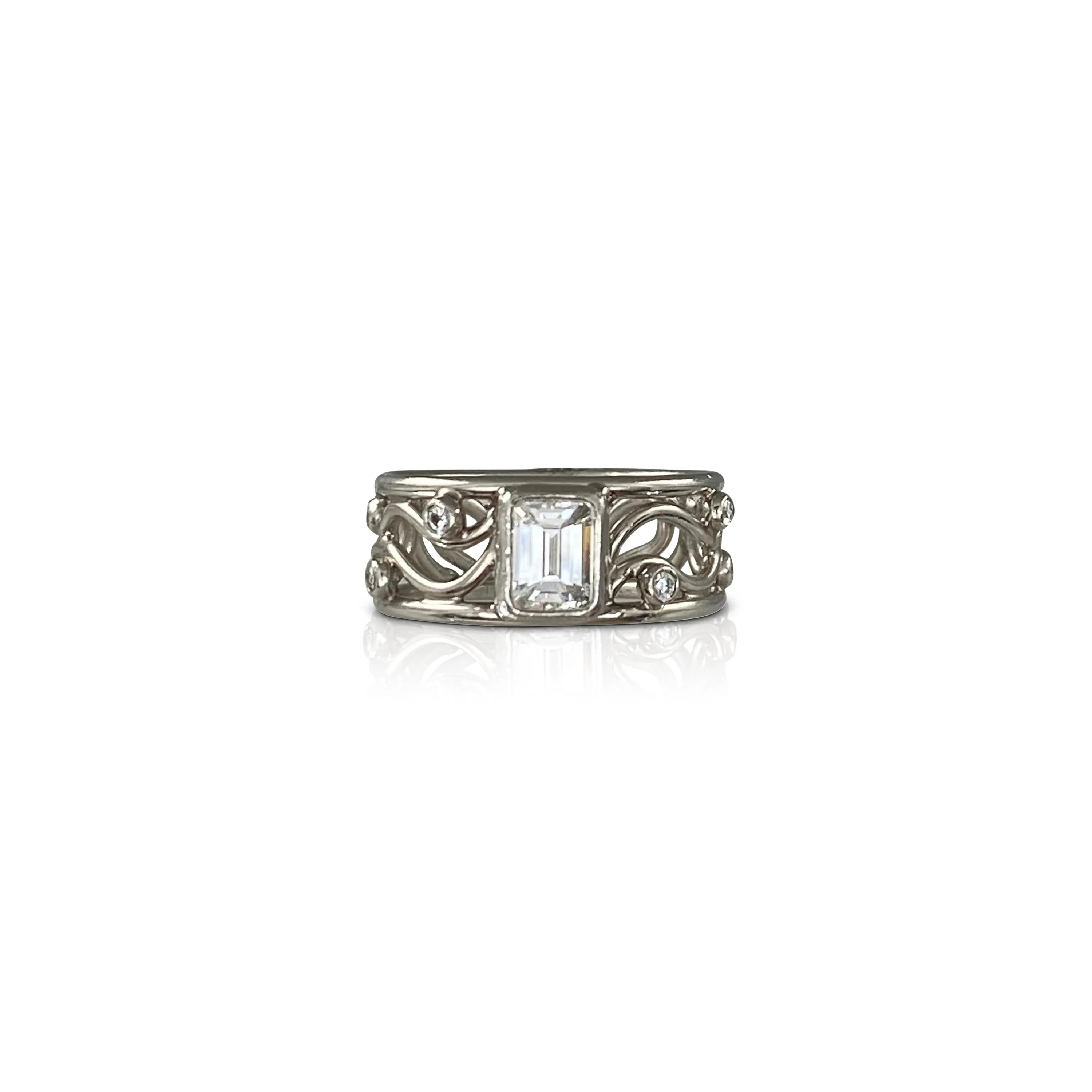 Platinum Emerald Cut Diamond Frozen Lace Ring