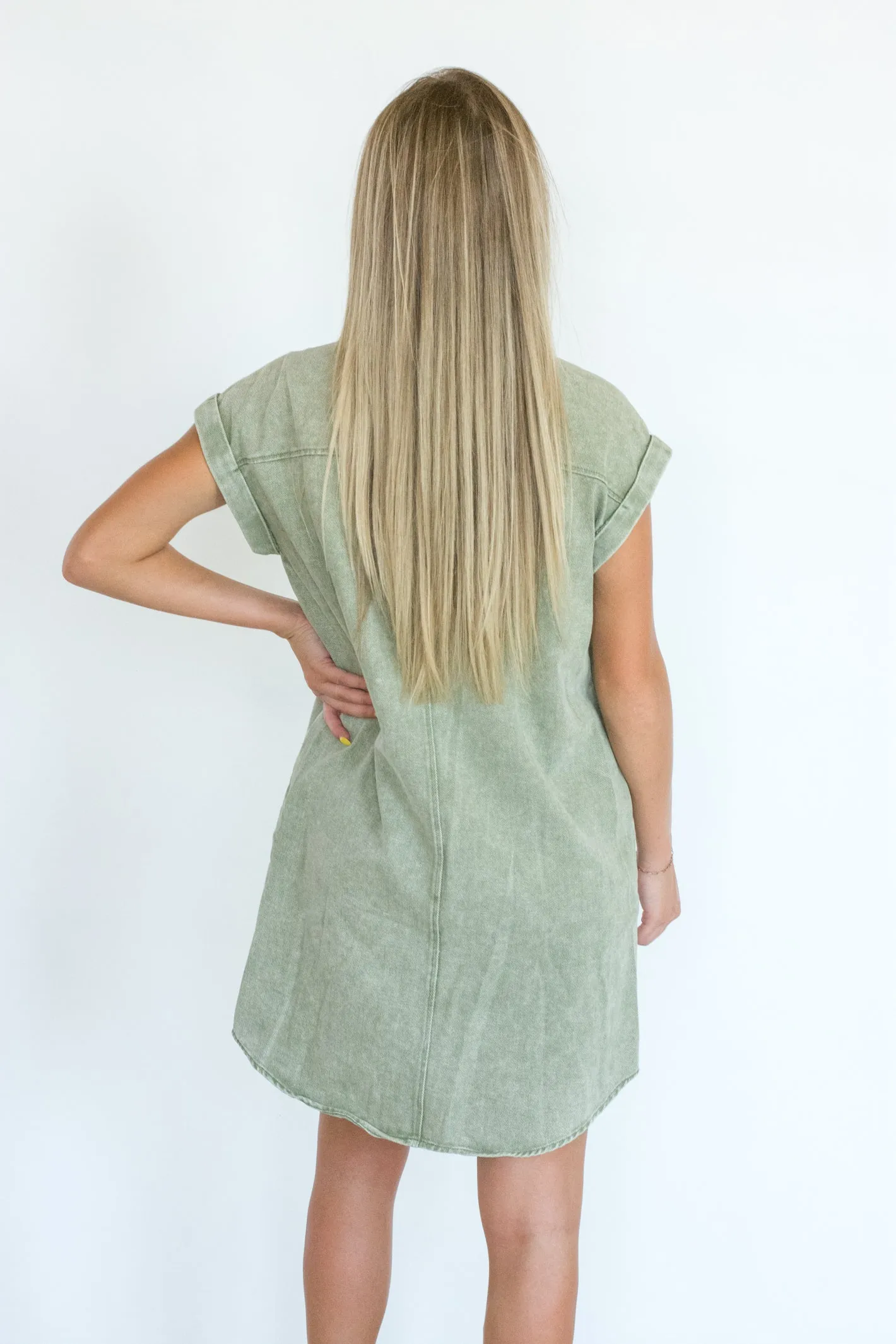 Play It Up Olive Washed Twill Dress