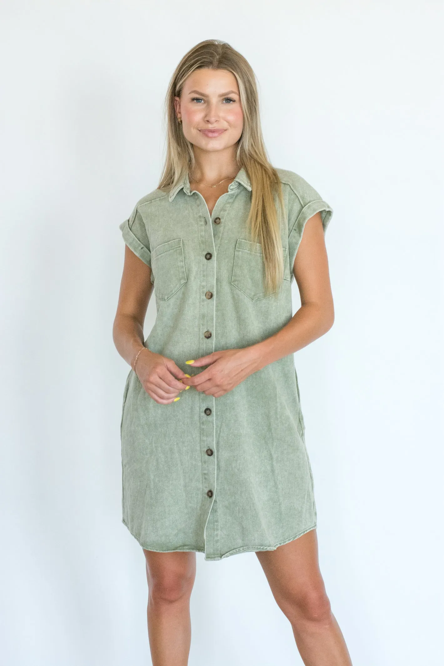 Play It Up Olive Washed Twill Dress