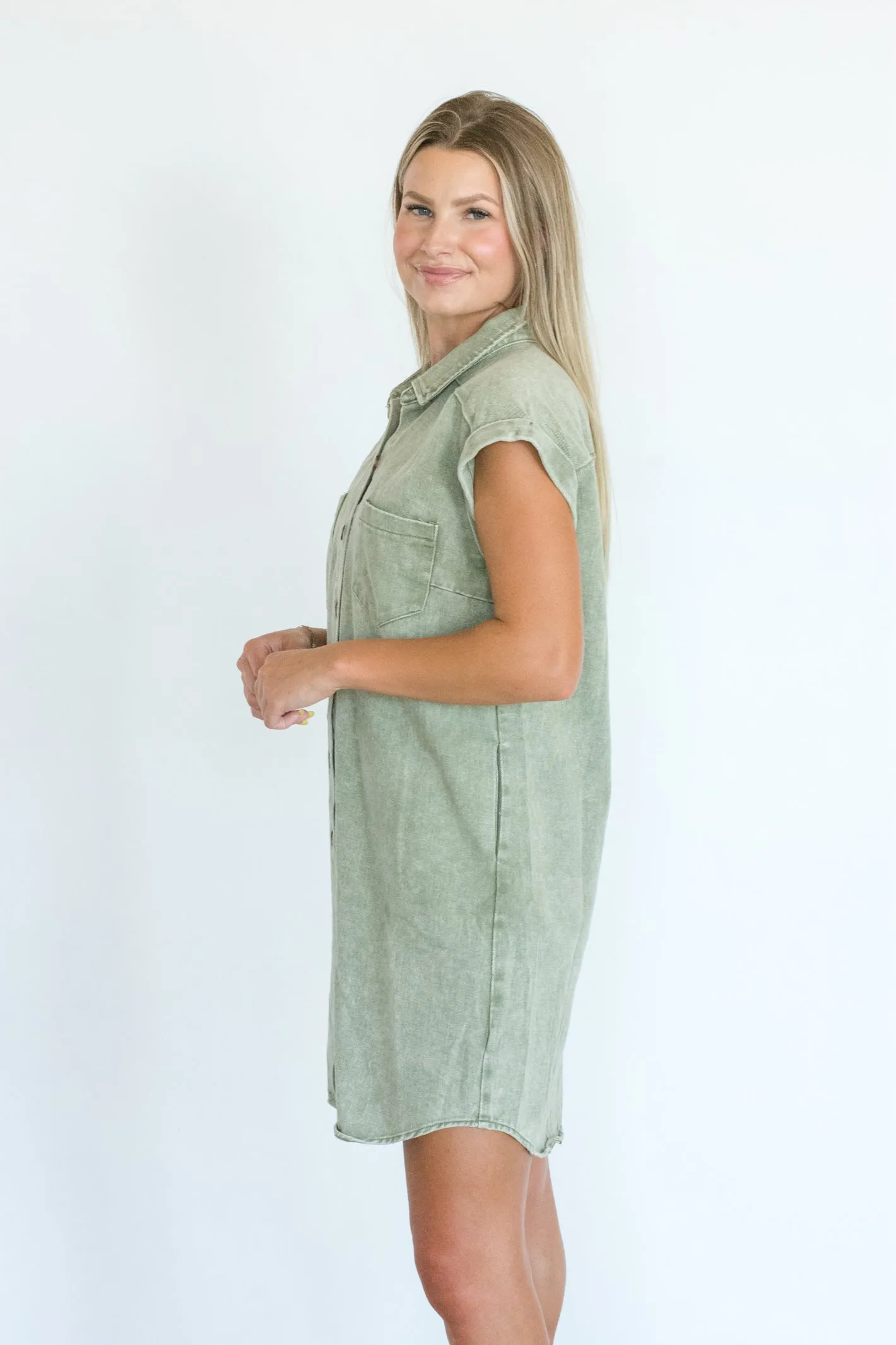 Play It Up Olive Washed Twill Dress