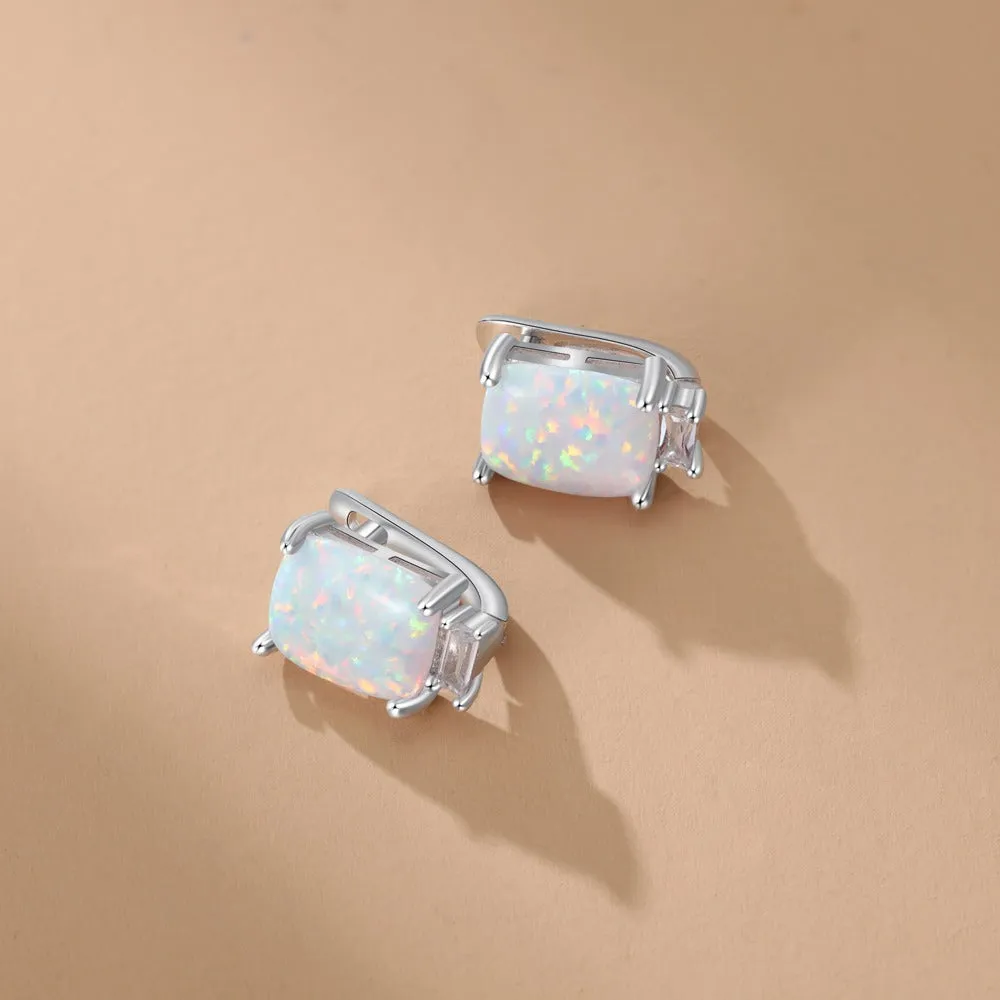 Rectangle Opal Hoop Earrings For Women