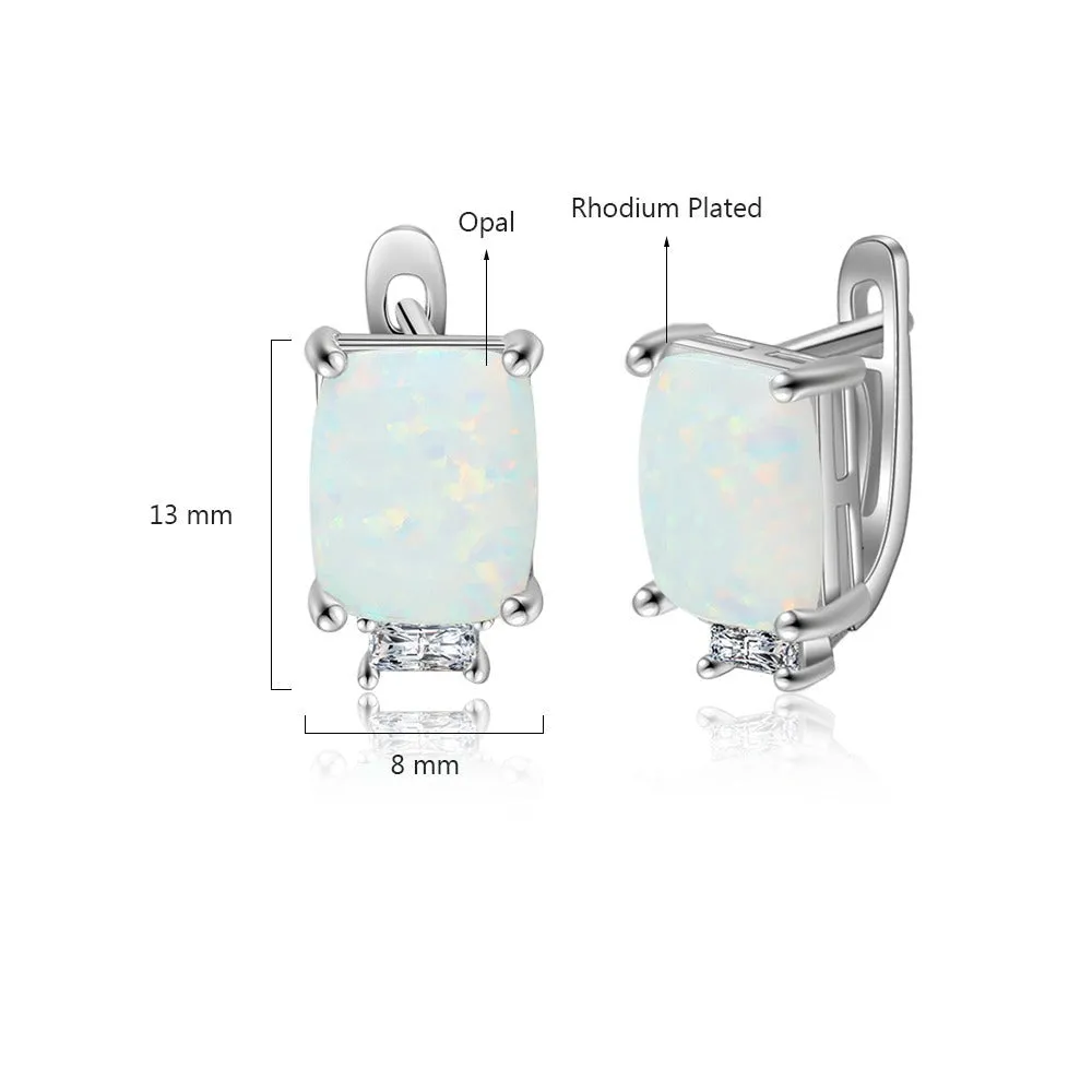 Rectangle Opal Hoop Earrings For Women