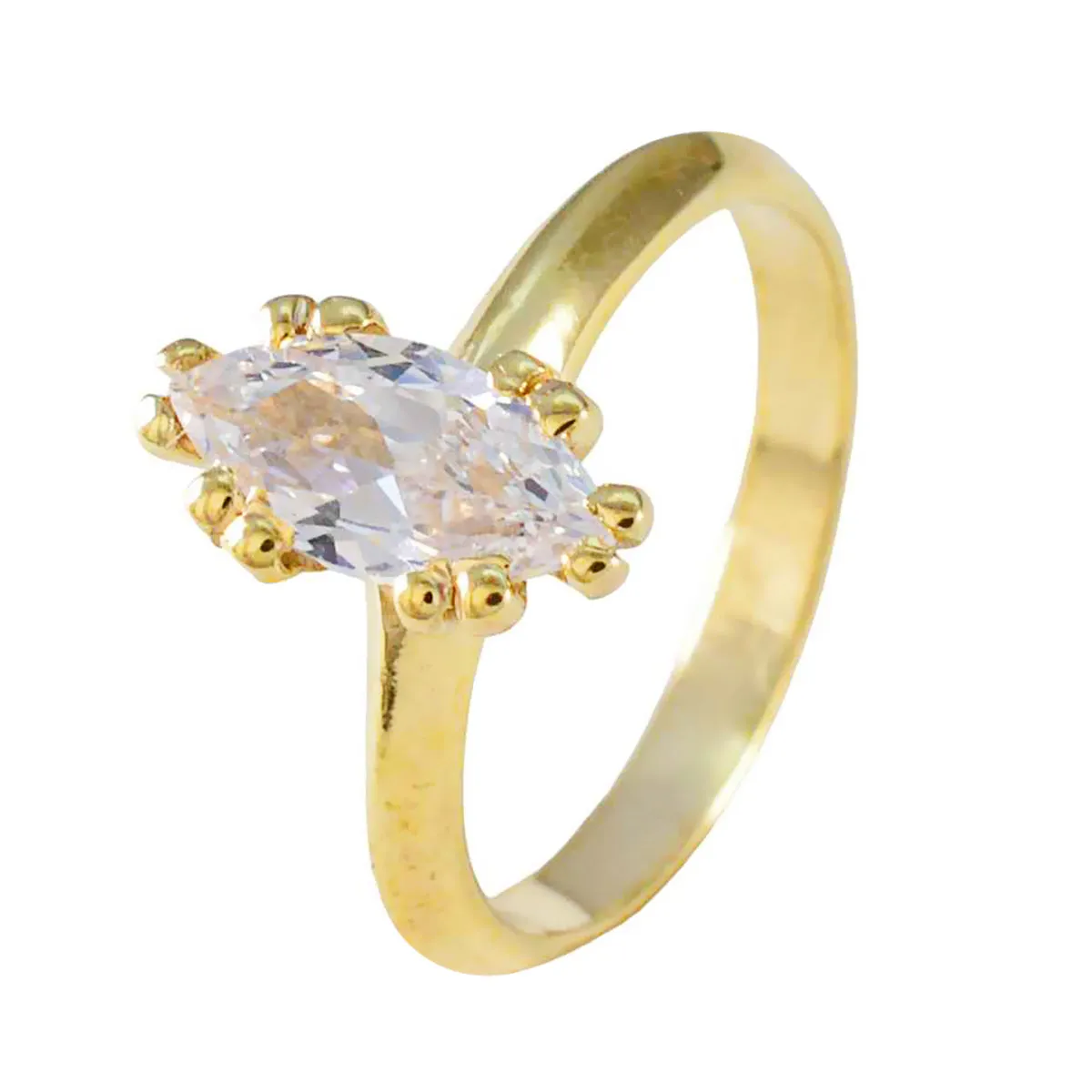 Riyo Excellent Silver Ring With Yellow Gold Plating White CZ Stone Marquise Shape Prong Setting Ring