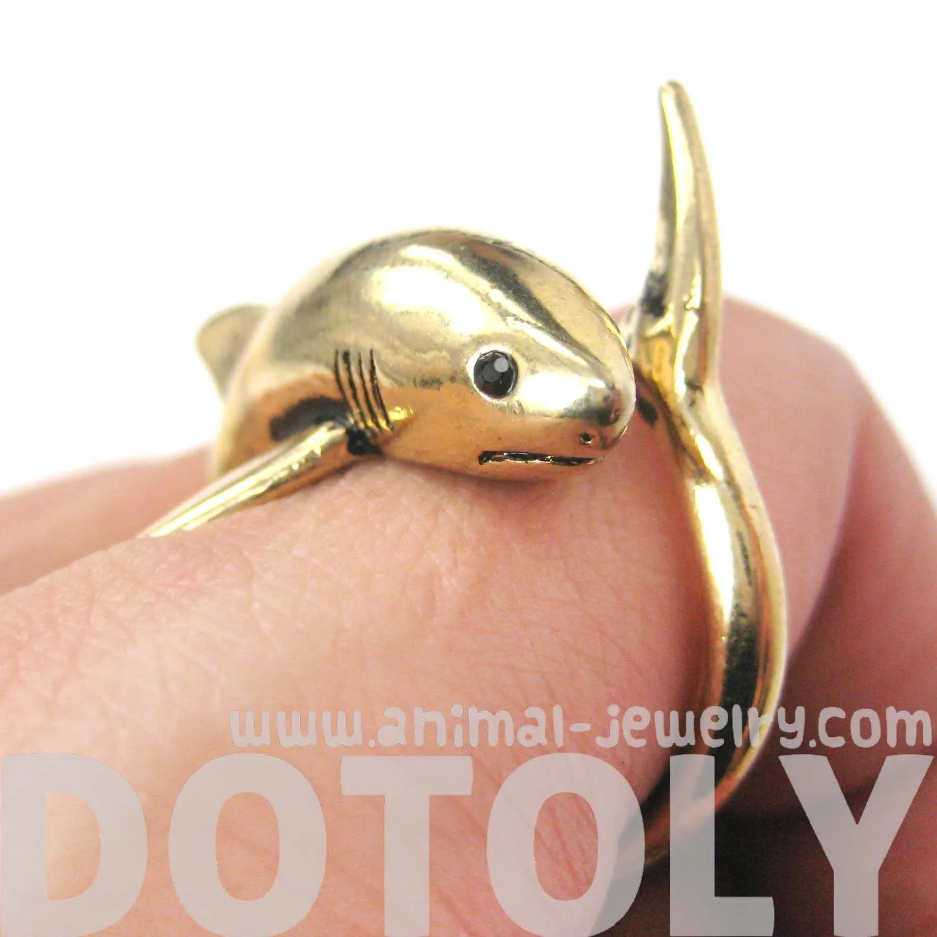 Shark Sea Animal Wrap Around Ring in Shiny Gold | Size 5 to 10 | Shark Week