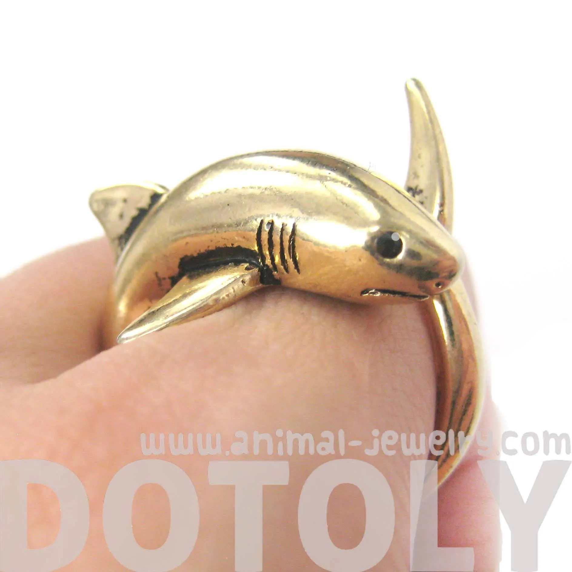 Shark Sea Animal Wrap Around Ring in Shiny Gold | Size 5 to 10 | Shark Week