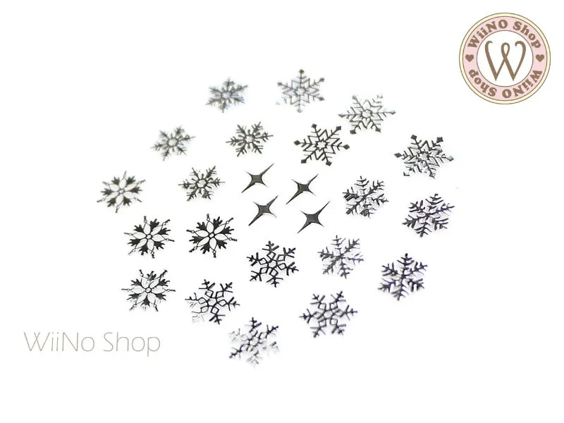 Silver Snowflake Mix Ultra Thin Nail Art Metal Decoration - 24 pcs