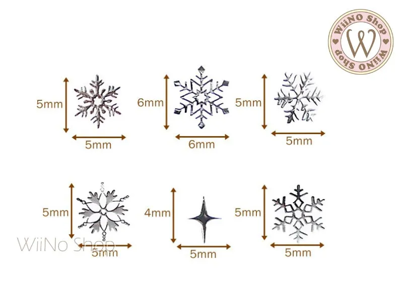 Silver Snowflake Mix Ultra Thin Nail Art Metal Decoration - 24 pcs