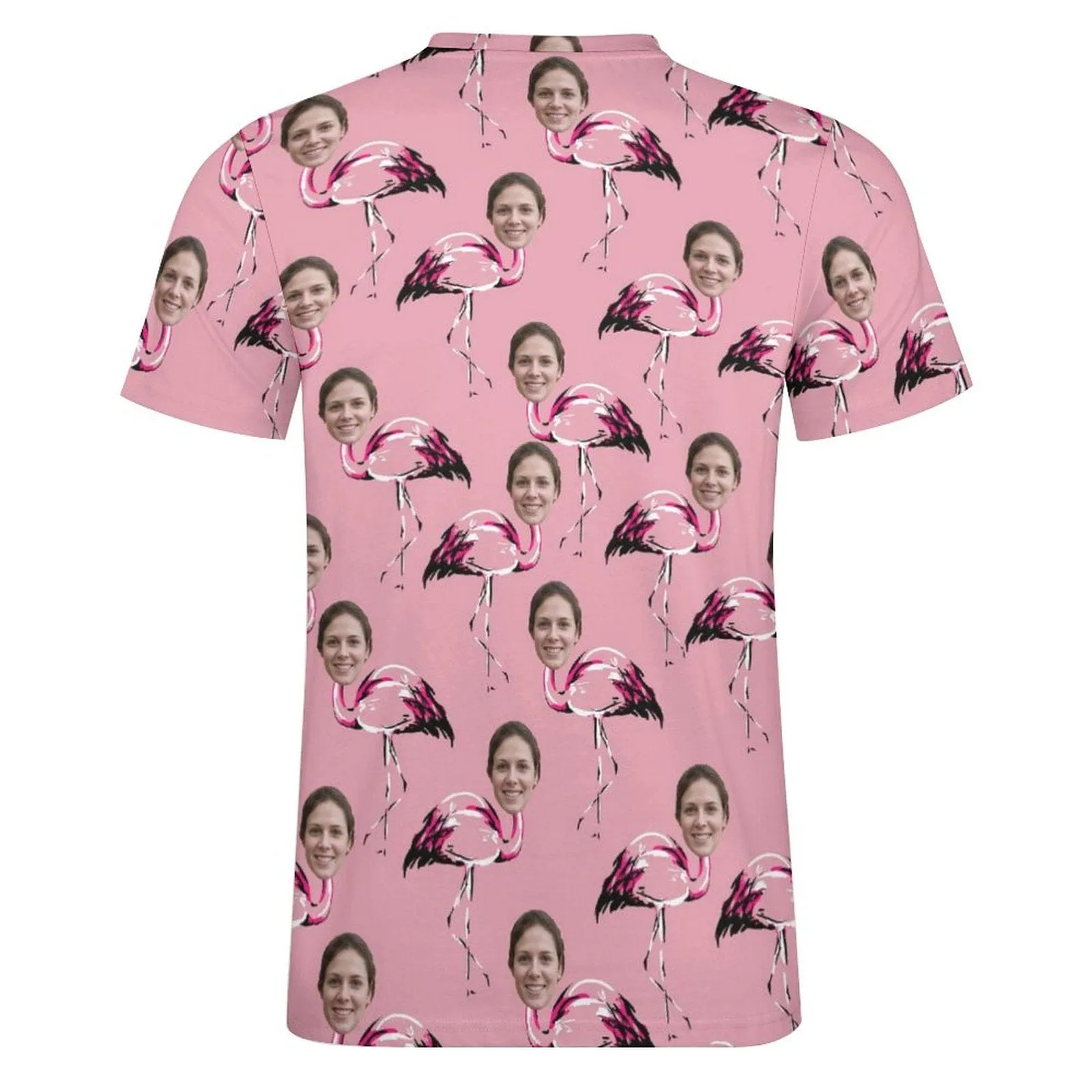 Slim Fit Cotton T-Shirt-Custom Face Flamingo Pink Pure Cotton Slim Fit T-Shirt Personalized Men's All Over Print Short Sleeve T-Shirt