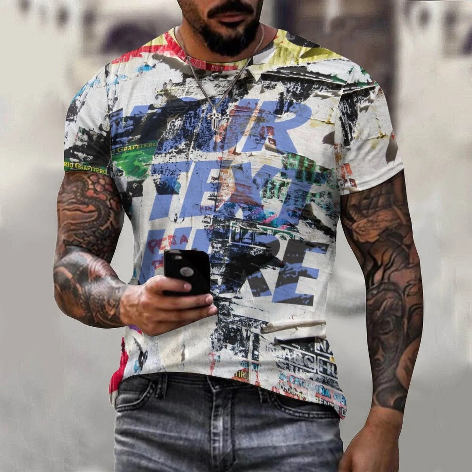 Slim Fit Cotton T-Shirt-Custom Text Colorful Pure Cotton Slim Fit T-Shirt Personalized Men's All Over Print Short Sleeve T-Shirt