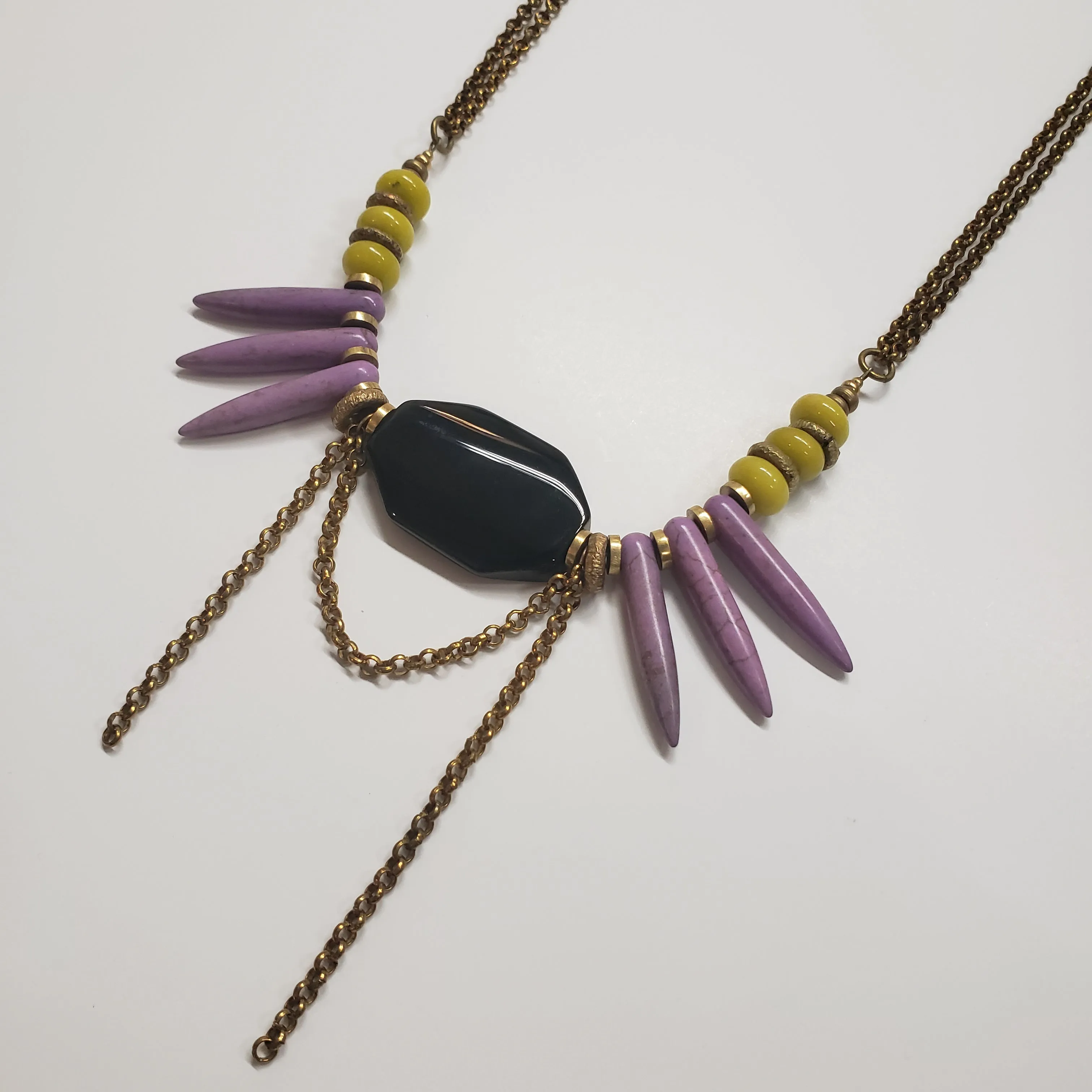 Spike Fringe Collar Necklace - Black Agate