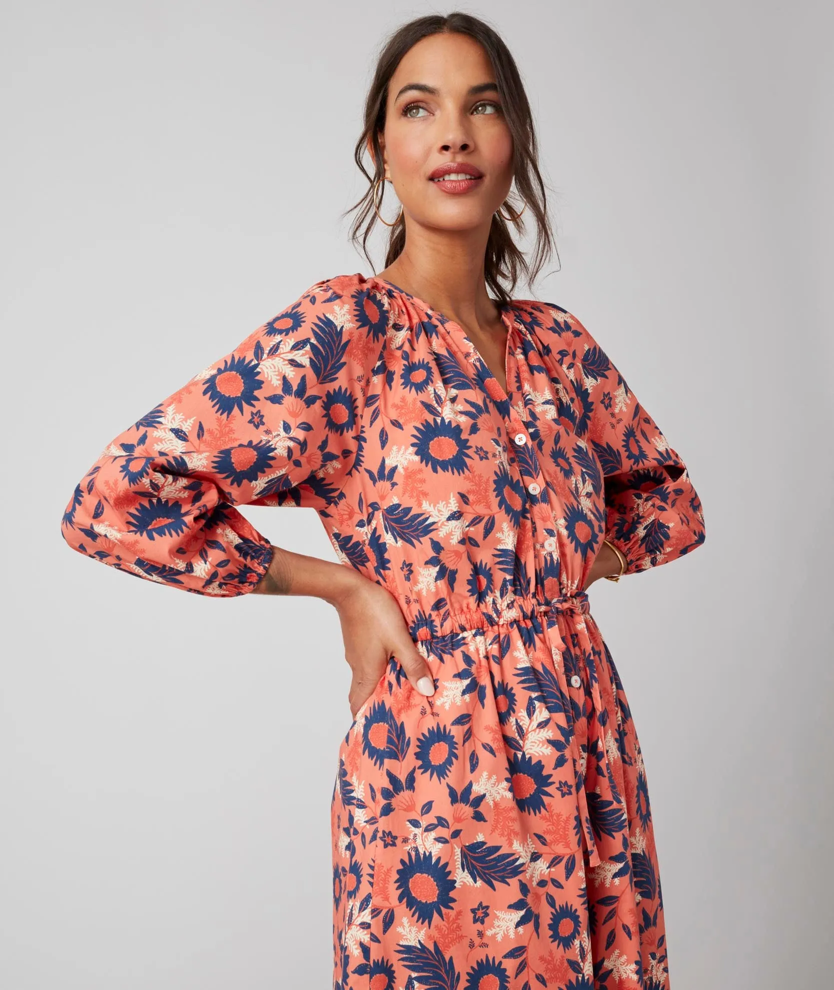 Stretch Cotton Midi Farrah Dress