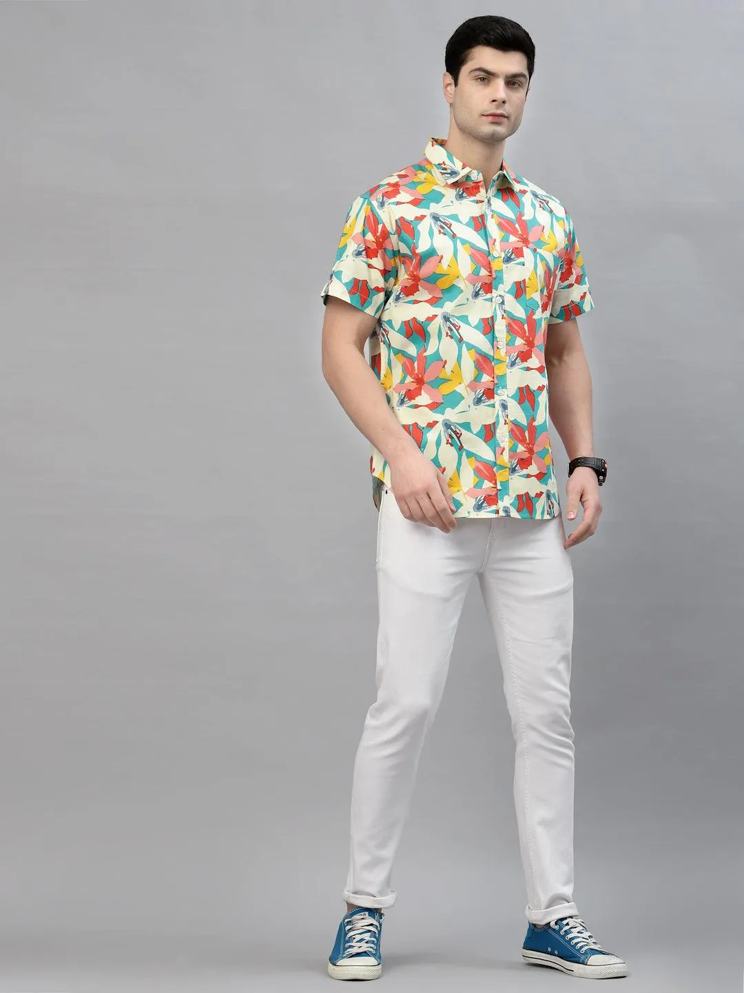 Style Quotient Men Teal Comfort Floral Printed Casual Shirt