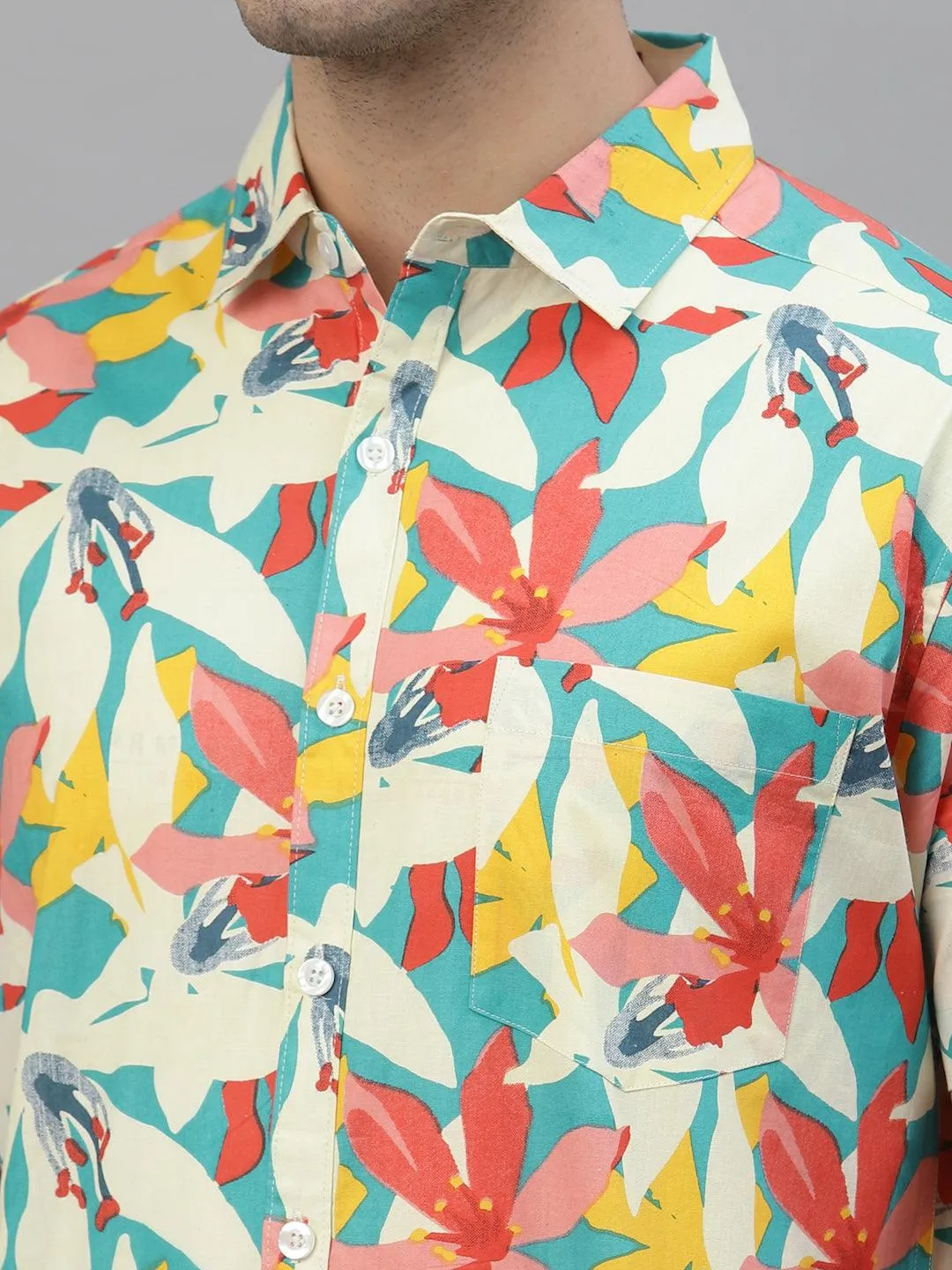 Style Quotient Men Teal Comfort Floral Printed Casual Shirt