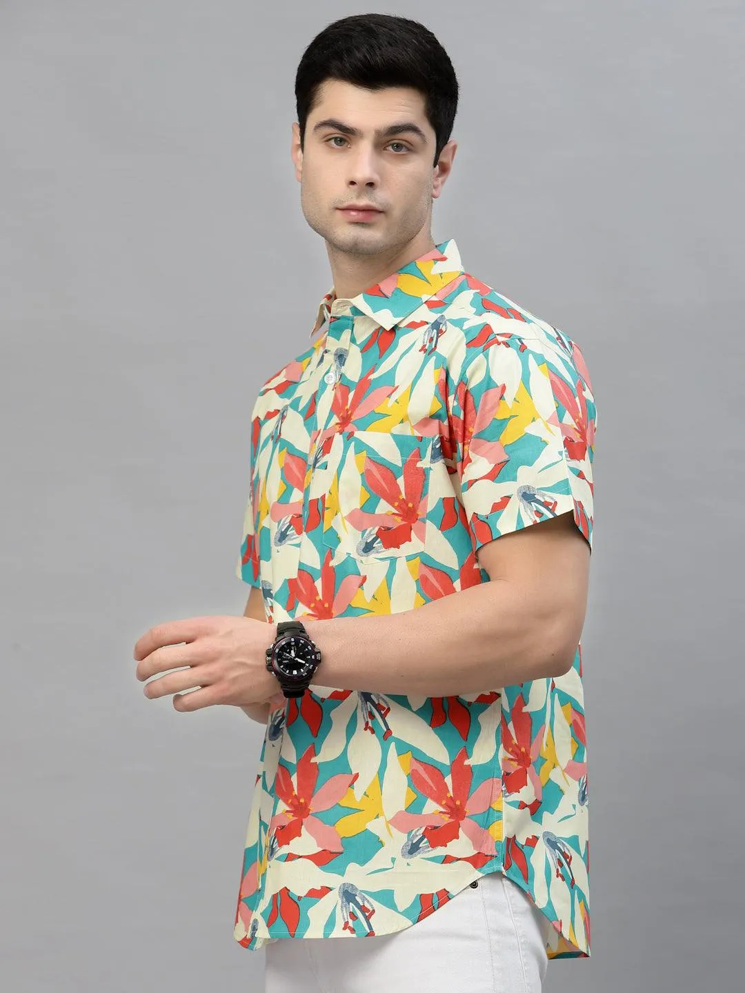 Style Quotient Men Teal Comfort Floral Printed Casual Shirt