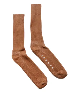 Tender Rib Calf Socks Cotton Burnt Sienna Dyed