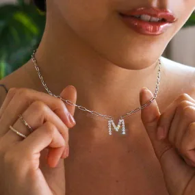 Tennis Initial Name Letter Chain Link in White Gold - Single Letter