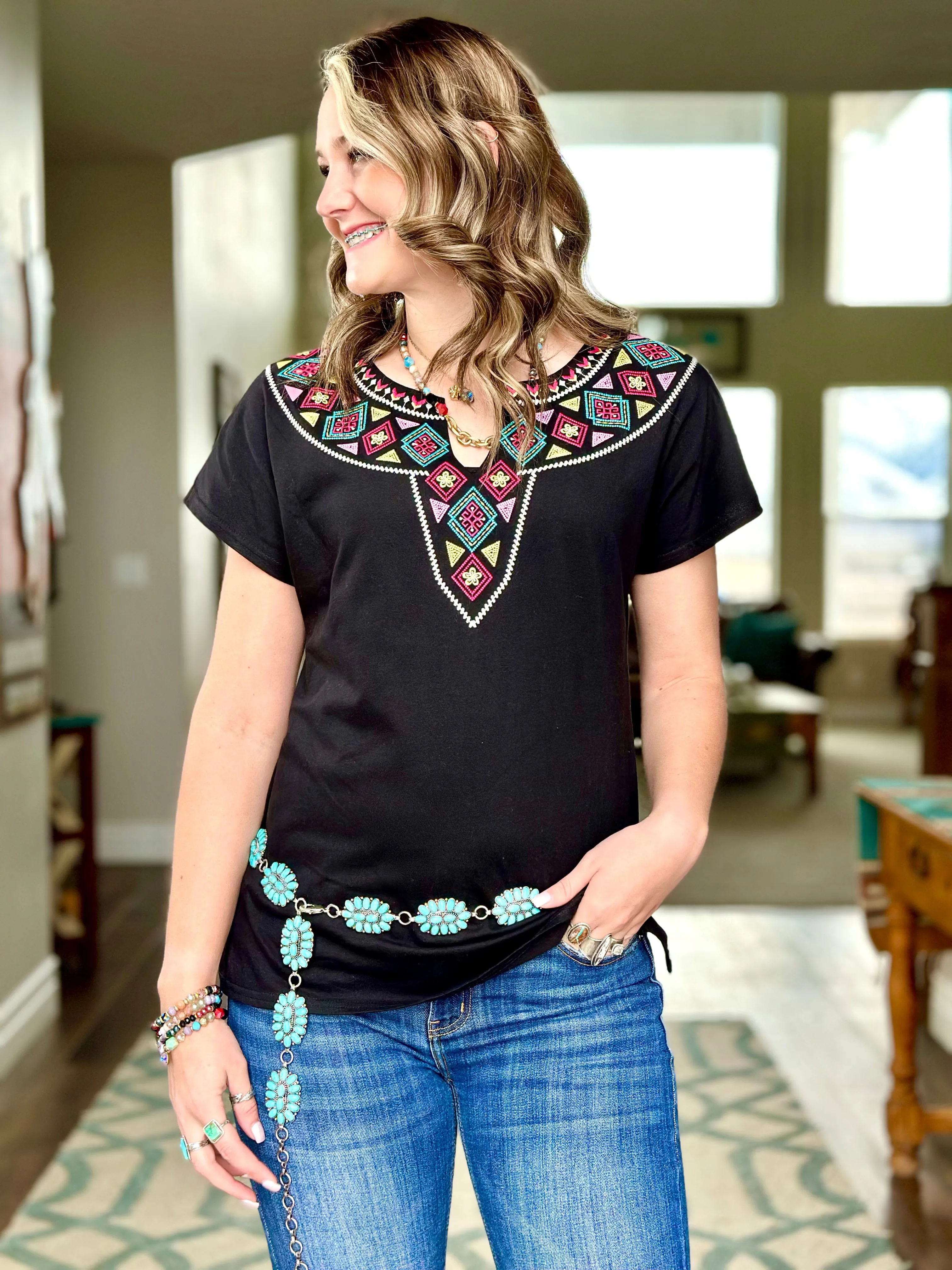 The Las Chisas Spring  Embroidered Top