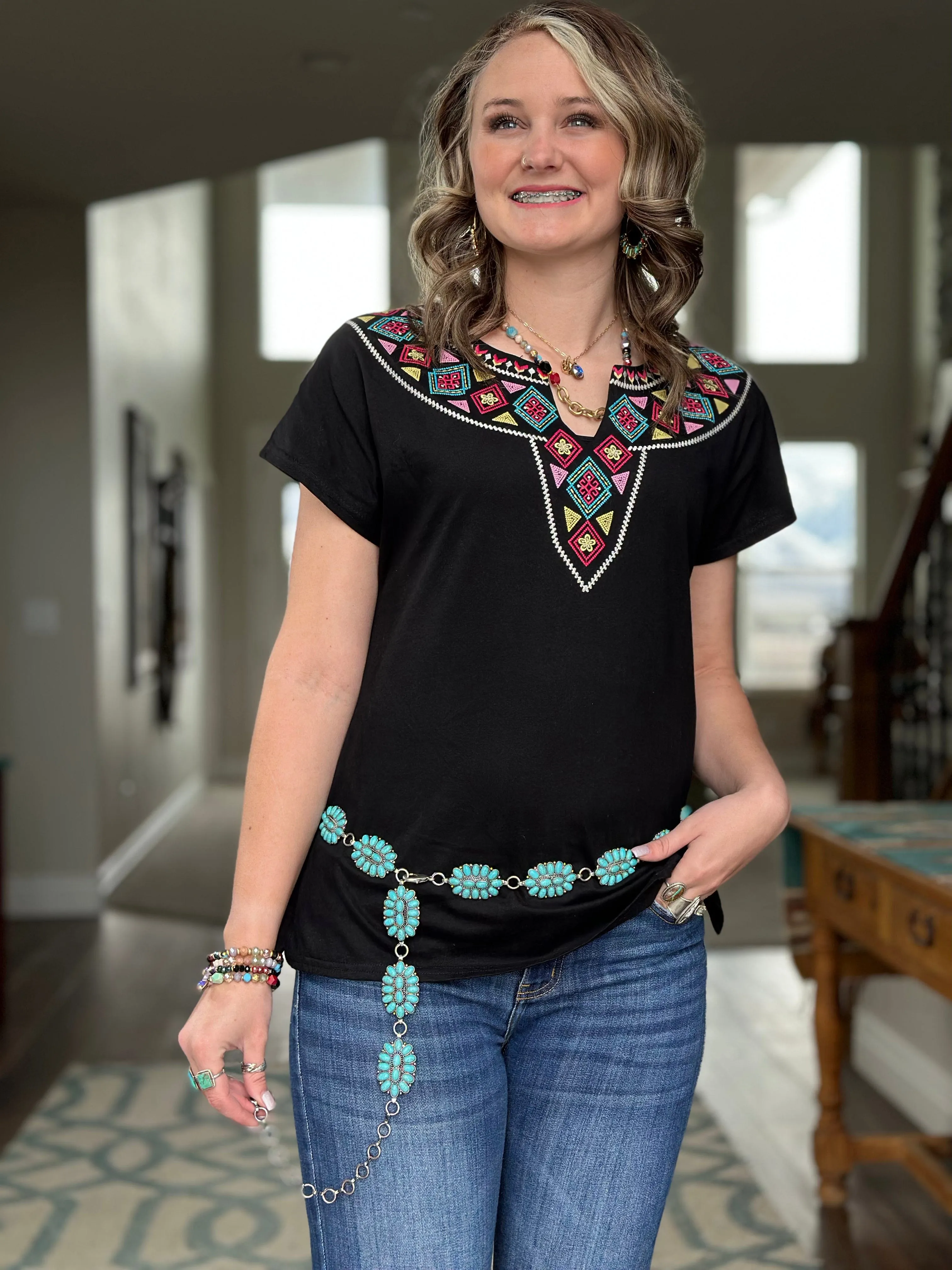 The Las Chisas Spring  Embroidered Top