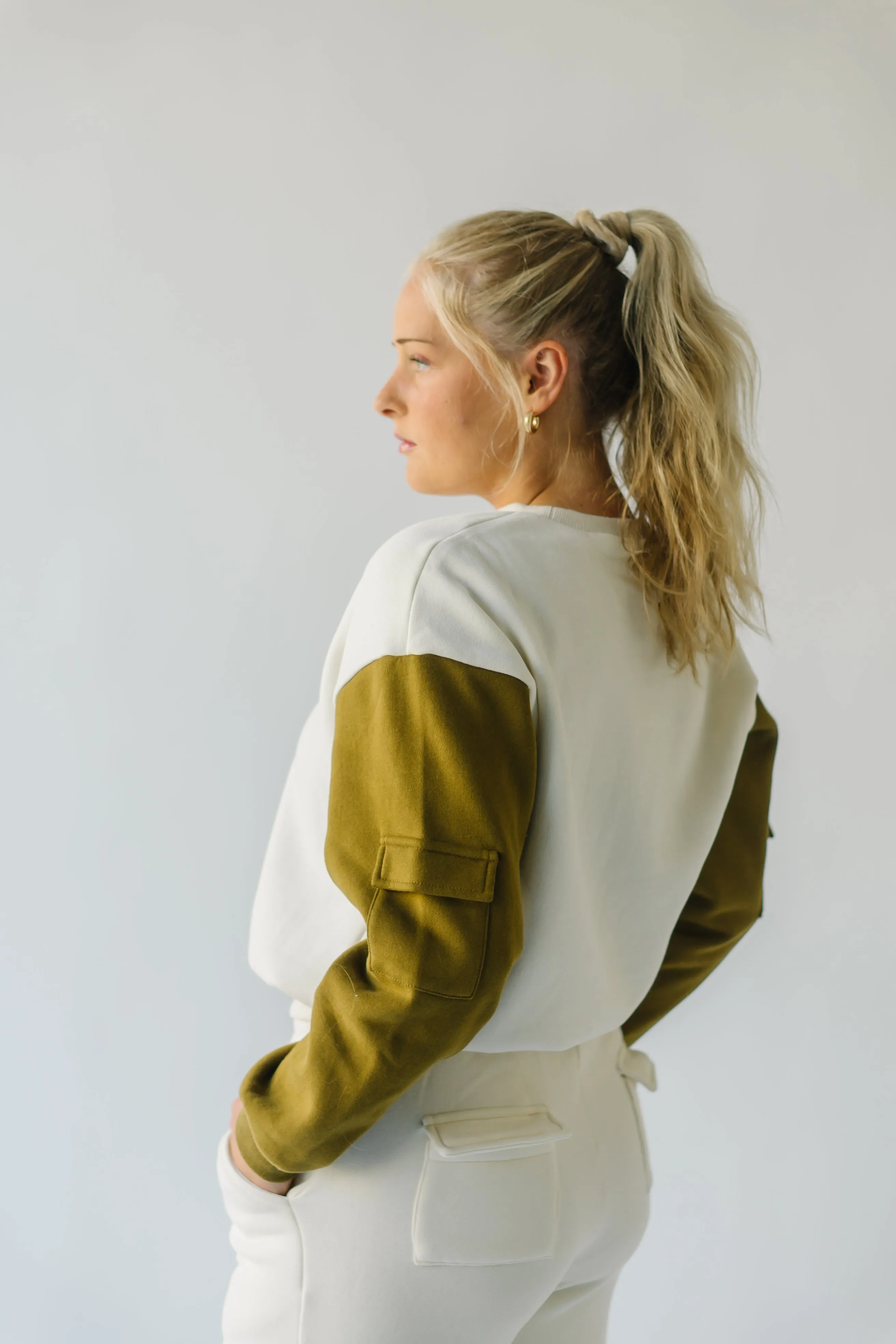 The Shannon Pocket Detail Pullover in Ivory   Olive