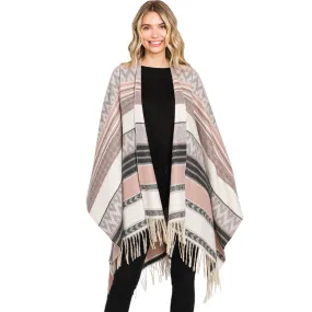 Trendy Aztec Patterned Fringe Ruana Poncho