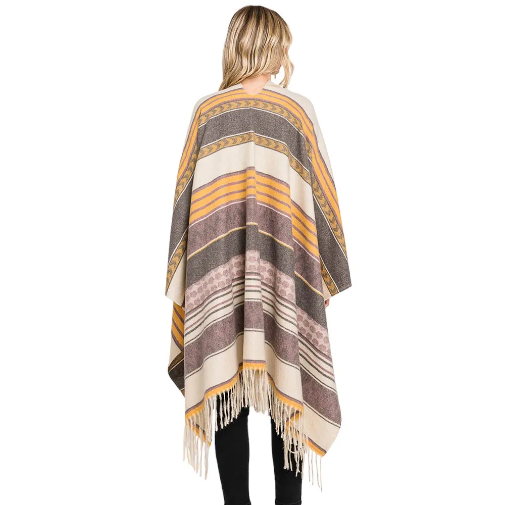 Trendy Aztec Patterned Fringe Ruana Poncho