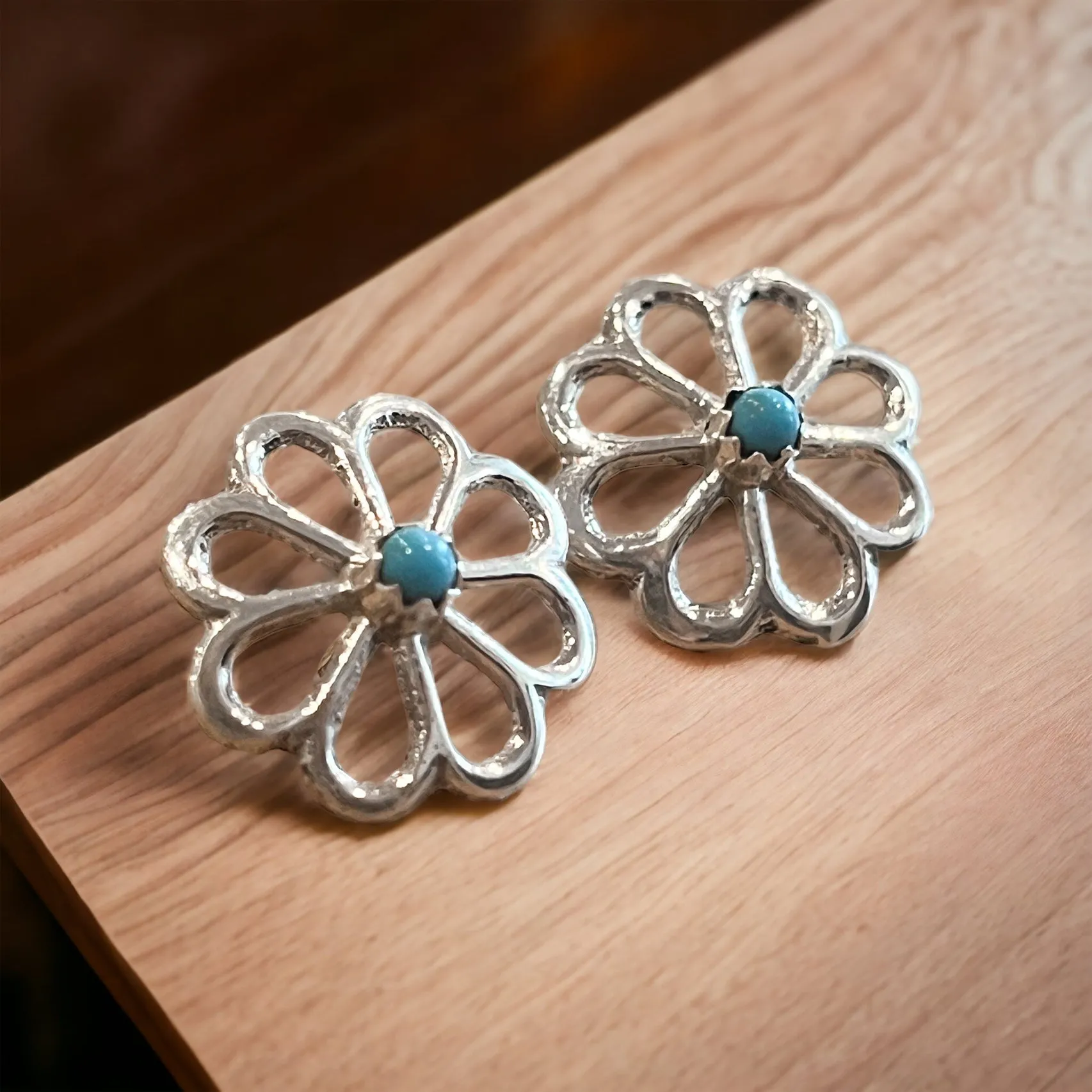 Turquoise Flower Sterling Silver Earrings